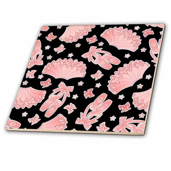 3dRose, Cute Ballet Pattern Pink and White, 4 Inch Ceramic Tile
