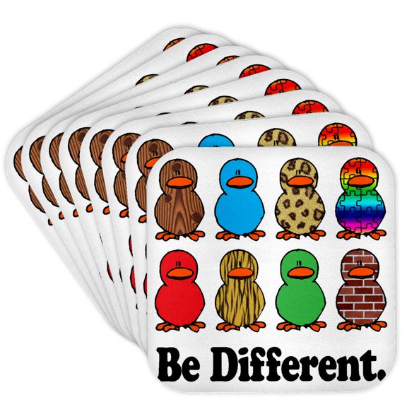 3dRose, Cute Be DIfferent Patterned Ducks, Set of 8 Coasters - Soft