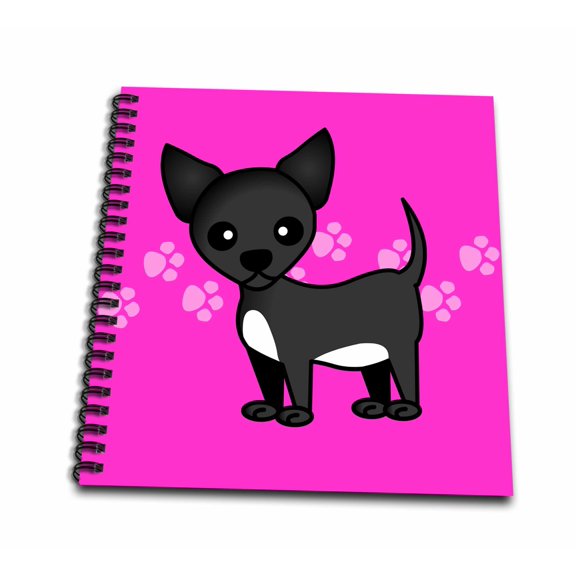 3dRose, Cute Black Chihuahua Pink Pawprint Background, Mini Notepad 4 x 4 inch