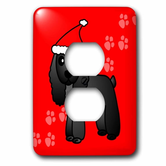 3dRose, Cute Black Cocker Spaniel Red Paw Background with Santa Hat, 2 plug outlet cover