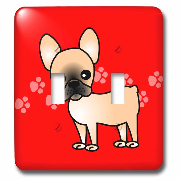 3dRose, Cute Black Masked Fawn Cream French Bulldog Red with Pawprints, double toggle switch