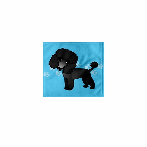 3dRose, Cute Black Poodle Blue Paw Print Background, 11x12 Wash Cloth for Face and Body