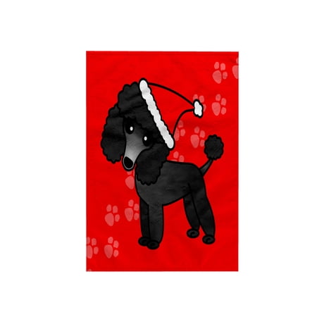 3dRose, Cute Black Poodle Red Paw Background with Santa Hat, 15x22 Hand Towel