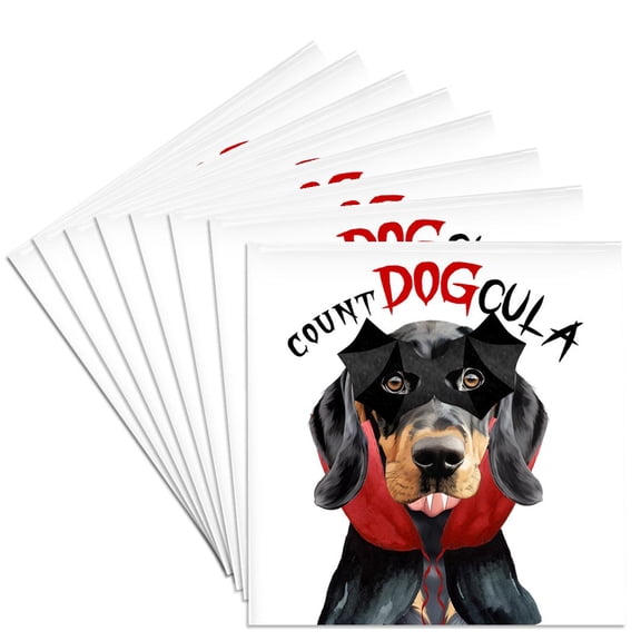 3dRose, Cute Black and Tan Coonhound dog in a vampire Halloween costume., Set of 8 Ceramic Tile Coasters