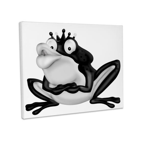 3dRose, Cute Black and White Royal Frog With Crown Illustration, Museum Grade Canvas Wrap 14x11