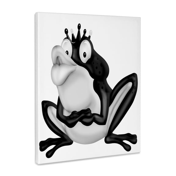 3dRose, Cute Black and White Royal Frog With Crown Illustration, Museum Grade Canvas Wrap 16x20