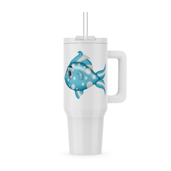 Cute Blue And White Polka Dot Fish Illustration, 30oz Tumbler