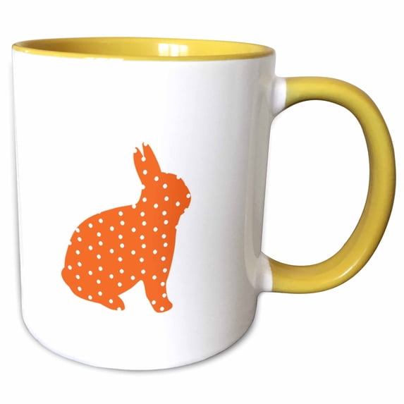 3drose, Cute Bright Orange and White Polka Dot Bunny, 15oz Two-tone Yellow Mug