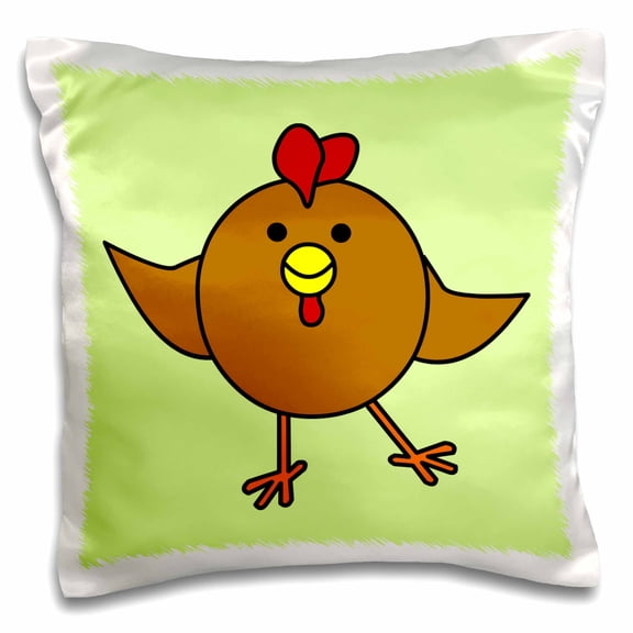 3drose, Cute Brown Chicken Dance with Green Background, 16x16 inch Pillow Case