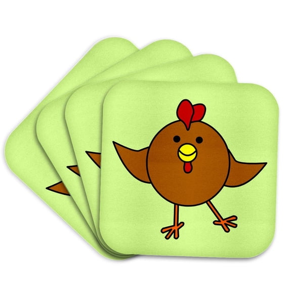3drose, Cute Brown Chicken Dance with Green Background, Set of 4 Coasters - Soft