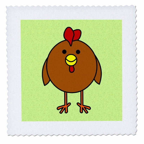 3dRose, Cute Brown Chicken with Green Background, 10x10 inch quilt square