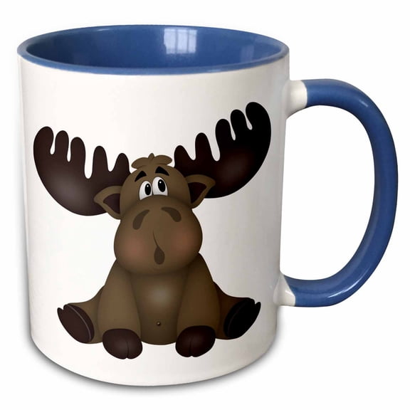 3drose, Cute Brown Sitting Baby Moose Illustration, 15oz Two-tone Blue Mug