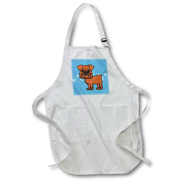 3dRose, Cute Brussels Griffon Blue Pawprint Background, BLACK Full Length Apron with Pockets 22w x 30l