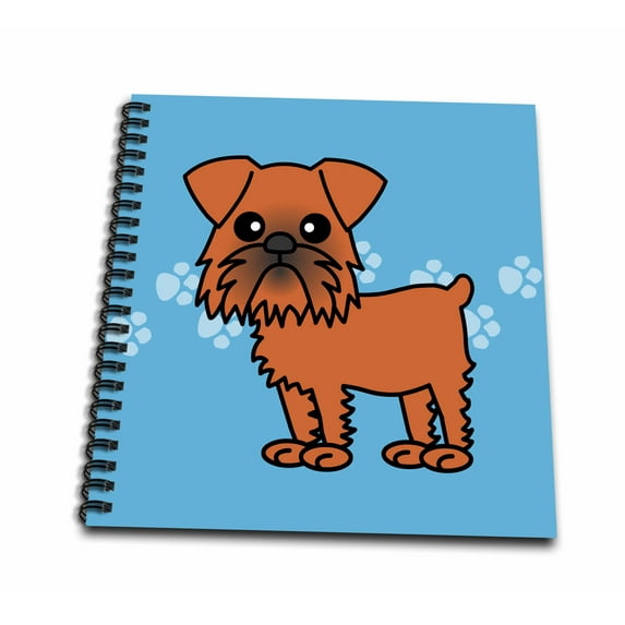 3dRose, Cute Brussels Griffon Blue Pawprint Background, Drawing Book 8 x 8 inch