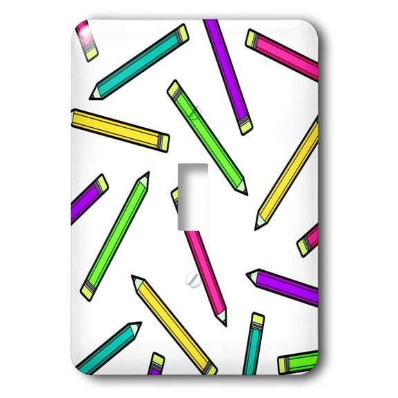 3dRose, Cute Cartoon Neon Colored Pencil Print - White, single toggle switch