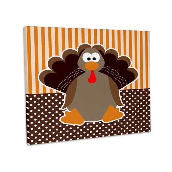 3dRose, Cute Cartoon Turkey on Orange and Brown Pattern, Museum Grade Canvas Wrap 20x16