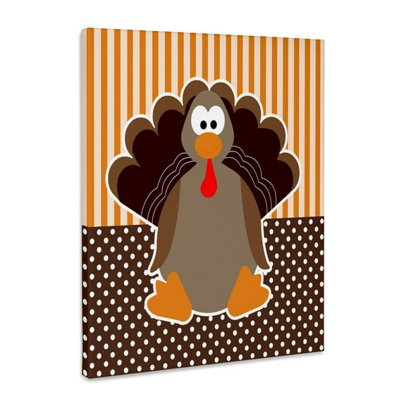 3dRose, Cute Cartoon Turkey on Orange and Brown Pattern, Museum Grade Canvas Wrap 8x10