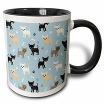 3drose, Cute Chihuahuas Pattern Blue Paws and Dog Bones, 15oz Two-tone Black Mug