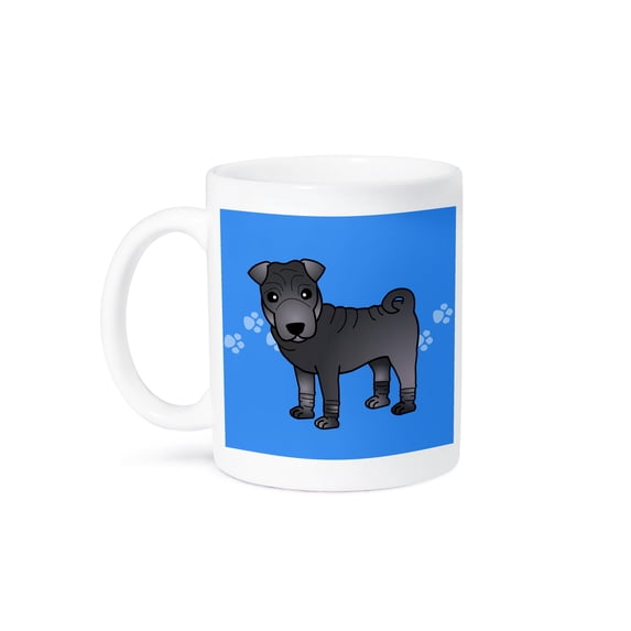 3dRose, Cute Chinese Shar Pei Blue Coat - Blue Paw Prints, 15oz Mug