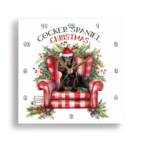 3dRose, Cute Chocolate Cocker Spaniel for the Dog Lovers Holiday Season, 15x15 Wall Clock