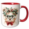 thumbnail image 1 of 3drose, Cute Christmas Beige and White Bear in Glasses, 15oz Two-tone Red Mug, 1 of 6