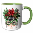 thumbnail image 1 of 3drose, Cute Christmas Girl with Green Striped Glasses, 11oz Two-tone Green Mug, 1 of 6