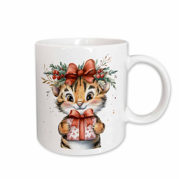 3drose, Cute Christmas Tiger with Gift, 15oz Mug