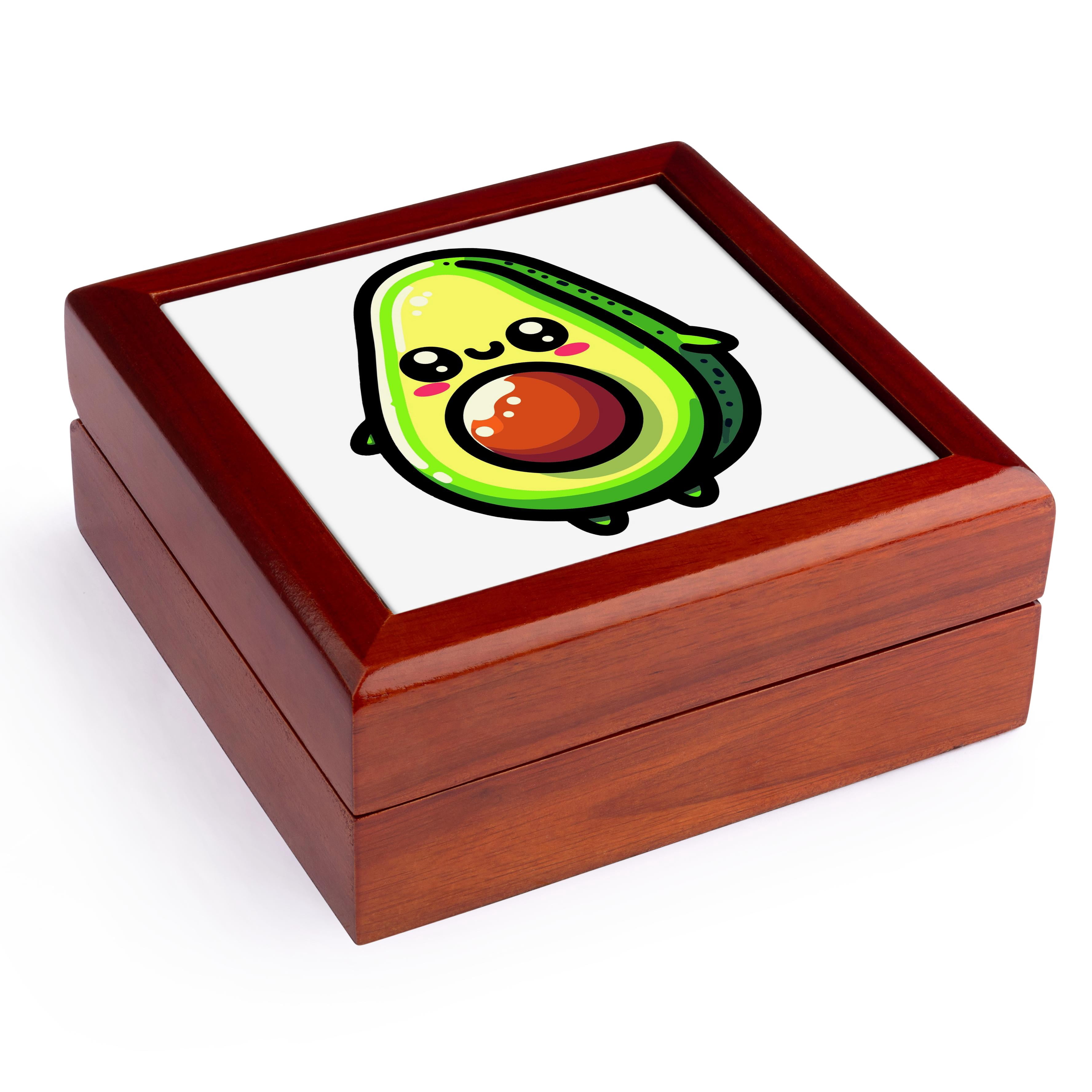 3dRose, Cute Colorful Kawaii Avocado, Jewelry Box 5.5x5.5 inch with 4 inch tile