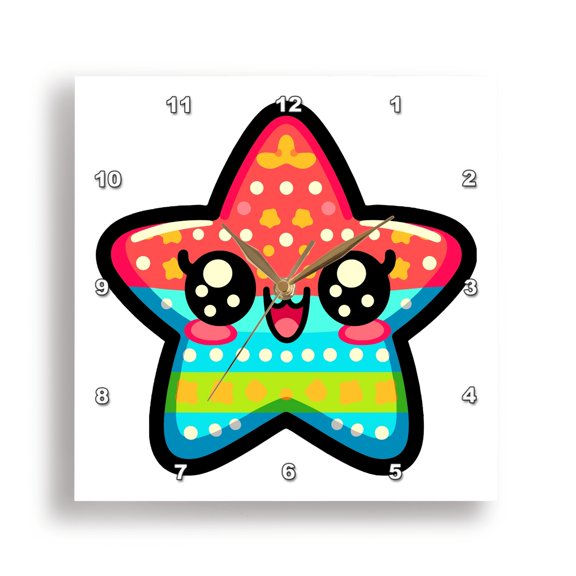 3dRose, Cute Colorful Kawaii Star, 15x15 Wall Clock
