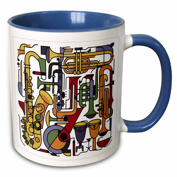 3drose, Cute Cool Fun Assorted Musical Instruments Abstract Art Music, 11oz Two-tone Blue Mug