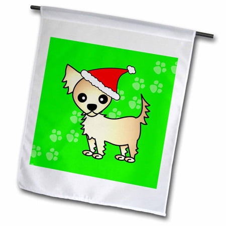 3dRose, Cute Cream Tan Longhaired Chihuahua Green with Santa Hat, 12 x 18 inch Garden Flag