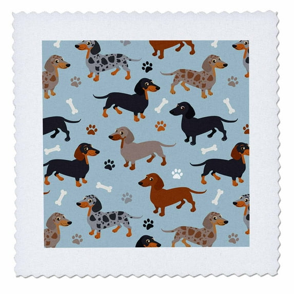3dRose, Cute Dachshund Pattern Blue Doxies, 6x6 inch quilt square