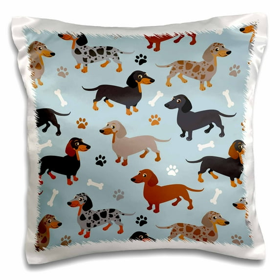 3drose, Cute Dachshund Pattern Blue Doxies, 16x16 inch Pillow Case