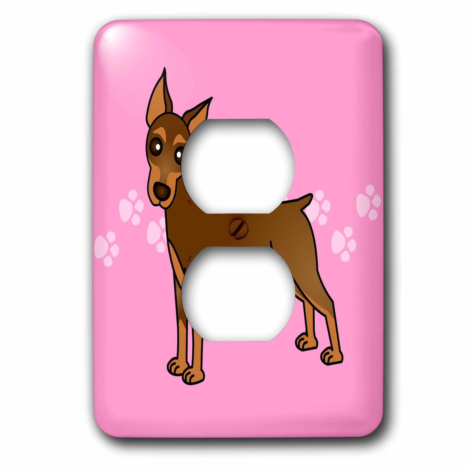 3dRose, Cute Doberman Pinscher Red Coat - Cartoon Dog - Pink with Pawprints, 2 plug outlet cover