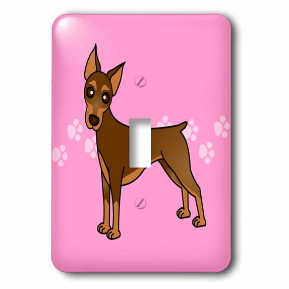 3dRose, Cute Doberman Pinscher Red Coat - Cartoon Dog - Pink with Pawprints, single toggle switch