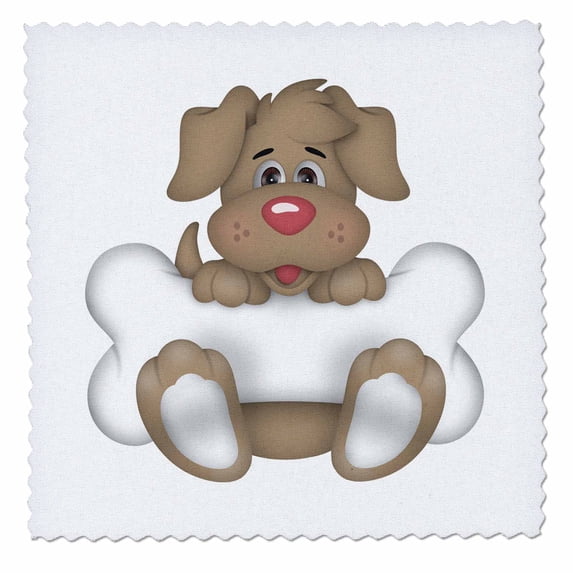3dRose, Cute Dog With A Bone Illustration, 12x12 inch quilt square
