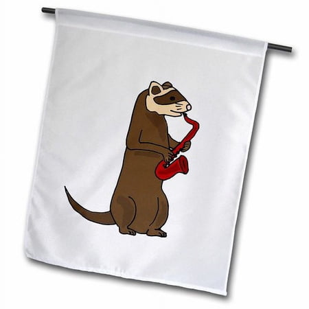 3dRose Cute Ferret Playing Saxophone Polyester 1'6'' x 1' Garden Flag