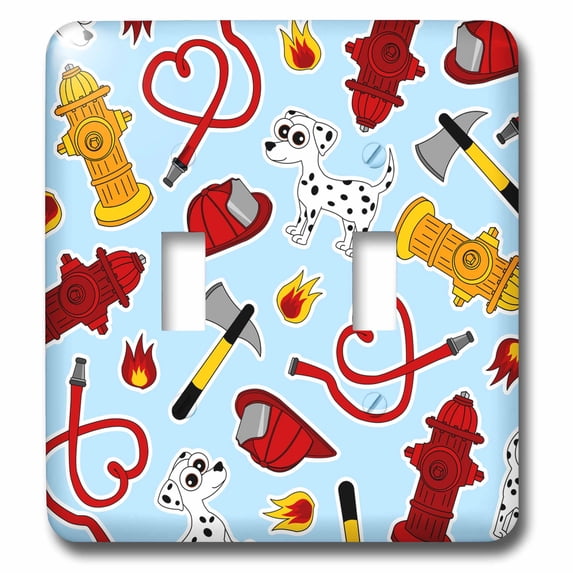 3dRose, Cute Fireman - Firefighter Love Pattern Blue, double toggle switch