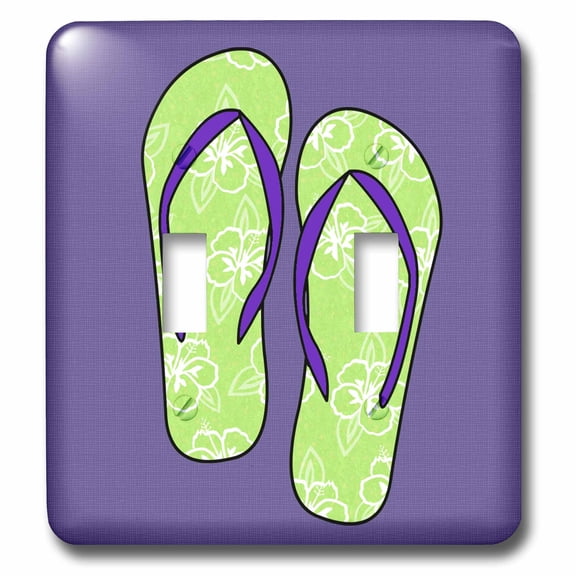 3dRose, Cute Flip Flops Lime Green Flower Print and Purple, double toggle switch