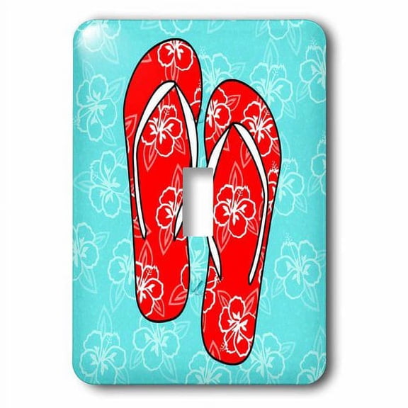 3dRose, Cute Flip Flops Red Light Blue - Hawaiian Flower, single toggle switch