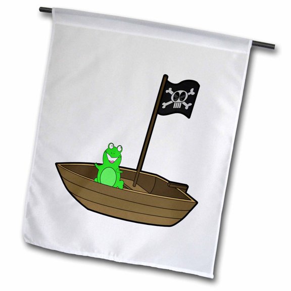 3dRose, Cute Frog with Pirate Flag In Boat, 12 x 18 inch Garden Flag