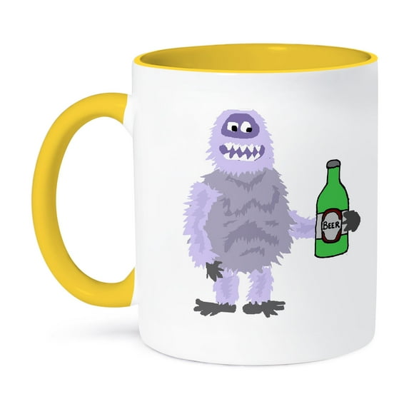 3dRose, Cute Funny Abominable Snowman Drinking Beer Cartoon, 15oz Two-Tone Yellow Mug