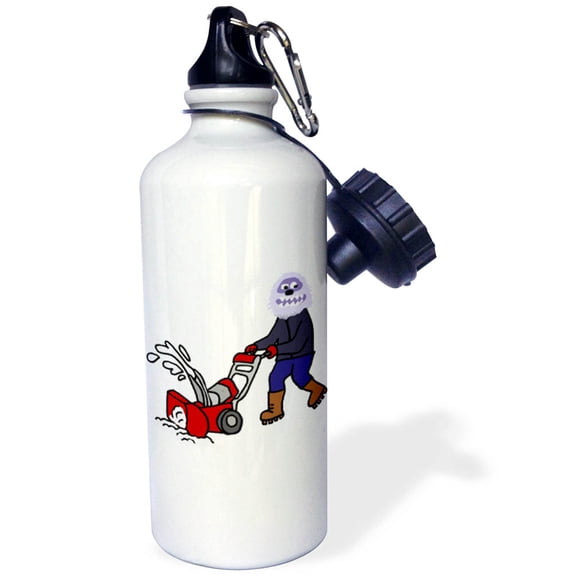 3dRose, Cute Funny Abominable Snowman using Snow Blower Cartoon, Flip Straw 21oz Water Bottle