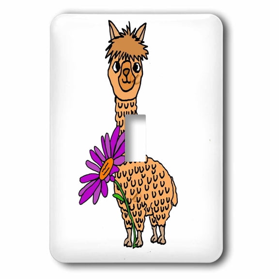 3dRose, Cute Funny Alpaca with Purple Daisy Flower Cartoon, single toggle switch