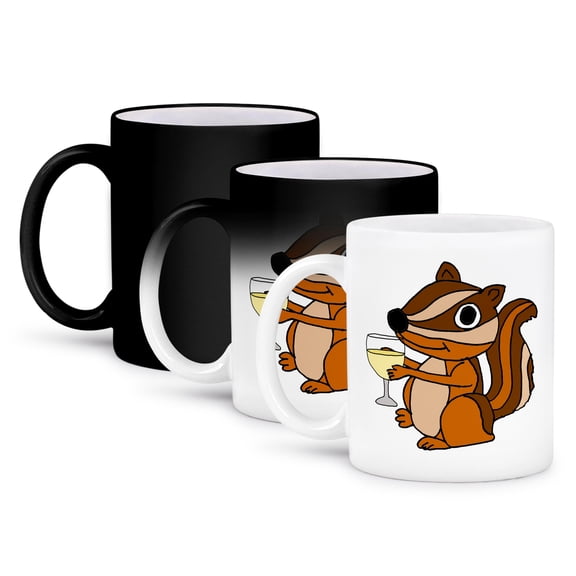 3dRose, Cute Funny Chipmunk Drinking Wine Cartoon, 11oz Magic Transforming Mug