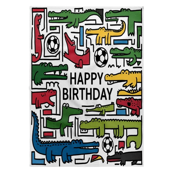 3dRose, Cute Funny Colorful Alligator Pattern Abstract Art Happy Birthday, 22x30 Bath Hand Pool Towel