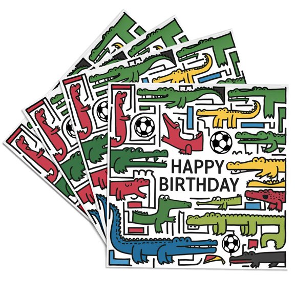 3drose, Cute Funny Colorful Alligator Pattern Abstract Art Happy Birthday, Set of 4 Ceramic Tile Coasters