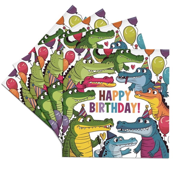 3drose, Cute Funny Cool Alligators with Balloons Happy Birthday Abstract, Set of 4 Ceramic Tile Coasters