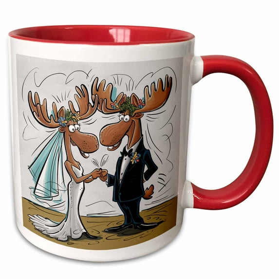3drose, Cute Funny Cool Moose Bride and Groom Wedding Abstract, 11oz Two-tone Red Mug