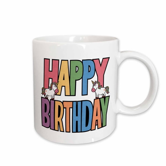 3drose, Cute Funny Cool Unicorns by Happy Birthday Abstract Art Text, 11oz Mug